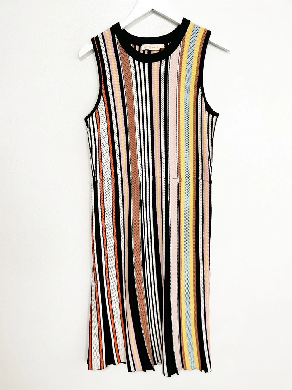 Tory Burch Striped Sweater Dress Sleeveless Midi Black Size Medium